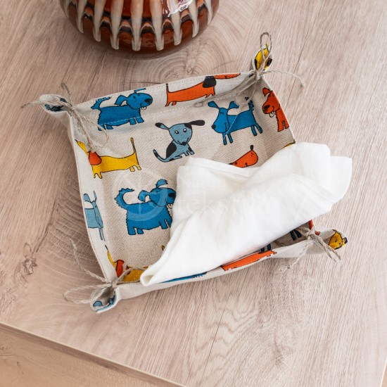 Colourful half-linen bread basket "Puppies"